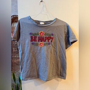 Natural Life Embroidered 'Be Happy' Gray T-Shirt